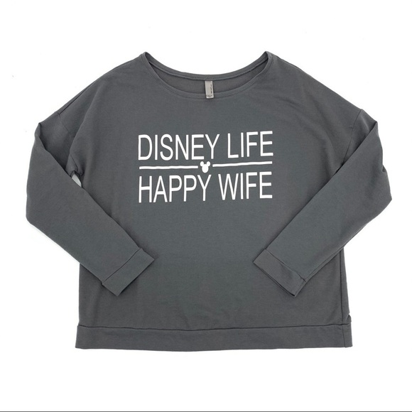 Next Level Gray Disney Life Happy Wife Graphic Knit Top XXL - Picture 1 of 7